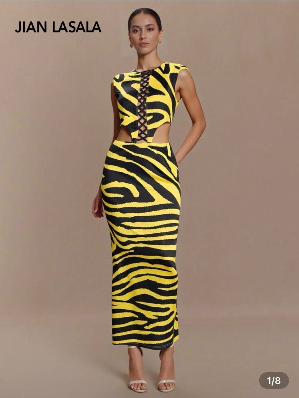 Yellow & Black Zebra-Print Cutout Maxi Dress